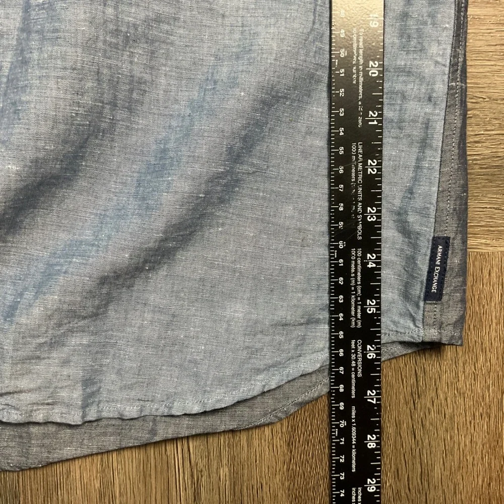 Vintage AX Armani Exchange Linen Colorblock Shirt Mens Large Blue Gray Retro Y2K